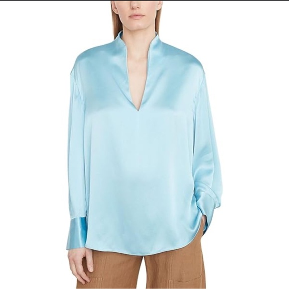 Vince long sleeve slit neck in Light Lagoon - Picture 1 of 8